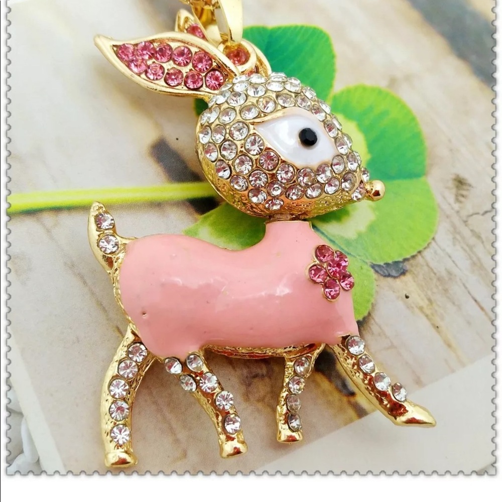 Crystal Pink Fawn (baby deer) Necklace